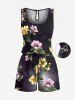 Matching Hawaii Shirt and Romper Plus Size Beach Outfit Flower Leaf Branch Print For Couples -  