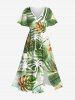 Tenue de plage hawaïenne assortie grande taille à imprimé feuilles tropicales et cocotiers pour couples - Vert 