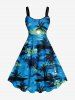 Coconut Tree Hibiscus Flower Seascape Print Plus Size Matching Hawaii Beach Outfit For Couples -  