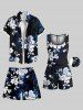 Plus Size Ombre Hibiscus Flower Leaf Branch Print Hawaii Drawstring Beach Shorts For Men -  