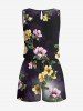 Plus Size Flower Leaf Branch Print Hawaii Ombre Drawstring Pocket Romper -  