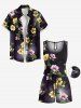 Plus Size Flower Leaf Branch Print Hawaii Ombre Drawstring Pocket Romper -  