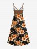 Robe camisole trapèze hawaïenne à imprimé fleurs d'hibiscus, feuilles et branches, grande taille - Noir 3X