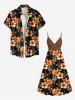 Plus Size Hibiscus Flower Leaf Branch Print Hawaii Surplice A Line Cami Dress -  