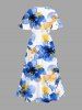 Plus Size Ombre Watercolor Flower Print Hawaii Split Pocket A Line Midi Dress -  