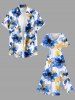 Plus Size Ombre Watercolor Flower Print Hawaii Split Pocket A Line Midi Dress -  