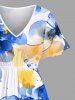 Plus Size Ombre Watercolor Flower Print Hawaii Split Pocket A Line Midi Dress -  