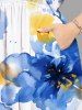 Plus Size Ombre Watercolor Flower Print Hawaii Split Pocket A Line Midi Dress -  