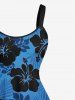 Plus Size Ombre Tropical Leaf Hibiscus Flower Print Hawaii A Line Tank Dress -  