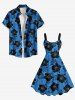 Robe débardeur trapèze hawaïenne grande taille à imprimé feuilles tropicales et fleurs d'hibiscus ombré - Bleu 4X