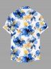 Plus Size Ombre Watercolor Flower Print Hawaii Button Pocket Shirt For Men -  