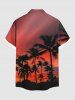 Plus Size Coconut Tree Ombre Dusk Print Hawaii Button Pocket Shirt For Men -  