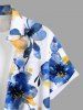 Plus Size Ombre Watercolor Flower Print Hawaii Button Pocket Shirt For Men -  