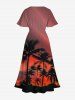 Plus Size Coconut Tree Ombre Dusk Print Hawaii Split Pocket A Line Midi Dress -  