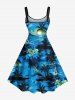 Plus Size Coconut Tree Hibiscus Flower Seascape Print Hawaii A Line Tank Dress -  