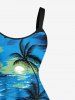 Plus Size Coconut Tree Hibiscus Flower Seascape Print Hawaii A Line Tank Dress -  