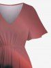 Robe mi-longue hawaïenne grande taille à imprimé cocotiers ombré et crépuscule - Rouge 6X