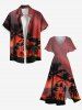 Robe mi-longue hawaïenne grande taille à imprimé cocotiers ombré et crépuscule - Rouge 6X
