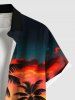 Chemise hawaïenne grande taille à imprimé cocotier, soleil, ombré, crépuscule, boutonnée et poche pour homme - Orange 6XL
