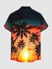 Chemise hawaïenne grande taille à imprimé cocotier, soleil, ombré, crépuscule, boutonnée et poche pour homme - Orange 6XL