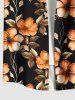 Plus Size Hibiscus Flower Leaf Branch Print Hawaii Button Pocket Shirt For Men -  