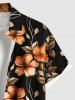 Plus Size Hibiscus Flower Leaf Branch Print Hawaii Button Pocket Shirt For Men -  