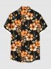 Plus Size Hibiscus Flower Leaf Branch Print Hawaii Button Pocket Shirt For Men -  