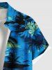 Chemise hawaïenne grande taille à imprimé cocotier, hibiscus, fleurs et paysage marin, avec poches boutonnées pour homme - Bleu L