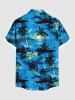 Chemise hawaïenne grande taille à imprimé cocotier, hibiscus, fleurs et paysage marin, avec poches boutonnées pour homme - Bleu 6XL