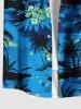 Chemise hawaïenne grande taille à imprimé cocotier, hibiscus, fleurs et paysage marin, avec poches boutonnées pour homme - Bleu 6XL