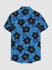 Chemise hawaïenne grande taille à imprimé feuilles tropicales et fleurs d'hibiscus ombré avec poches boutonnées pour homme - Bleu 2XL