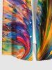 Plus Size Rainbow Sea Waves Oil Painting Print Buttons Pocket Hawaii Shirt For Men -  
