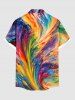 Chemise hawaïenne grande taille à imprimé vagues arc-en-ciel et peinture à l'huile, boutons et poches, pour homme - Multi-F 6XL