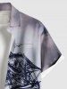 Chemise hawaïenne grande taille à boutons et poches pour homme, motif pieuvre, vagues, voilier, croisière - Gris 2XL