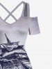 Robe longue hawaïenne grande taille à imprimé pieuvre, vagues, voilier, croisière, épaules dénudées, croisée - Gris XS