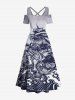 Plus Size Octopus Sea Waves Sailboat Cruise Print Cold Shoulder Crisscross Hawaii Maxi Dress -  
