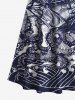 Plus Size Octopus Sea Waves Sailboat Cruise Print Cold Shoulder Crisscross Hawaii Maxi Dress -  