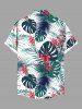 Plus Size Tropical Leaf Flowers Print Buttons Pocket Hawaii Shirt For Men -  
