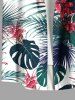 Plus Size Tropical Leaf Flowers Print Buttons Pocket Hawaii Shirt For Men -  