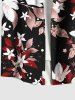 Chemise hawaïenne grande taille à imprimé fleurs, feuilles, étoiles, boutons et poches pour homme - Noir 6XL