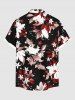 Chemise hawaïenne grande taille à imprimé fleurs, feuilles, étoiles, boutons et poches pour homme - Noir 6XL
