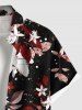 Chemise hawaïenne grande taille à imprimé fleurs, feuilles, étoiles, boutons et poches pour homme - Noir 6XL