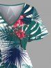 Plus Size Tropical Leaf Flowers Print Split Hawaii Midi Dress -  