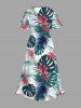 Plus Size Tropical Leaf Flowers Print Split Hawaii Midi Dress -  