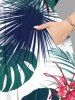 Plus Size Tropical Leaf Flowers Print Split Hawaii Midi Dress -  