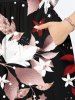 Plus Size Flowers Leaf Star Print Split Hawaii Midi Dress -  