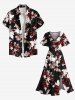Plus Size Flowers Leaf Star Print Split Hawaii Midi Dress -  