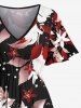 Plus Size Flowers Leaf Star Print Split Hawaii Midi Dress -  