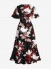 Plus Size Flowers Leaf Star Print Split Hawaii Midi Dress -  