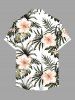 Plus Size Hibiscus Flowers Tropical Leaf Print Buttons Pocket Hawaii Shirt For Men -  